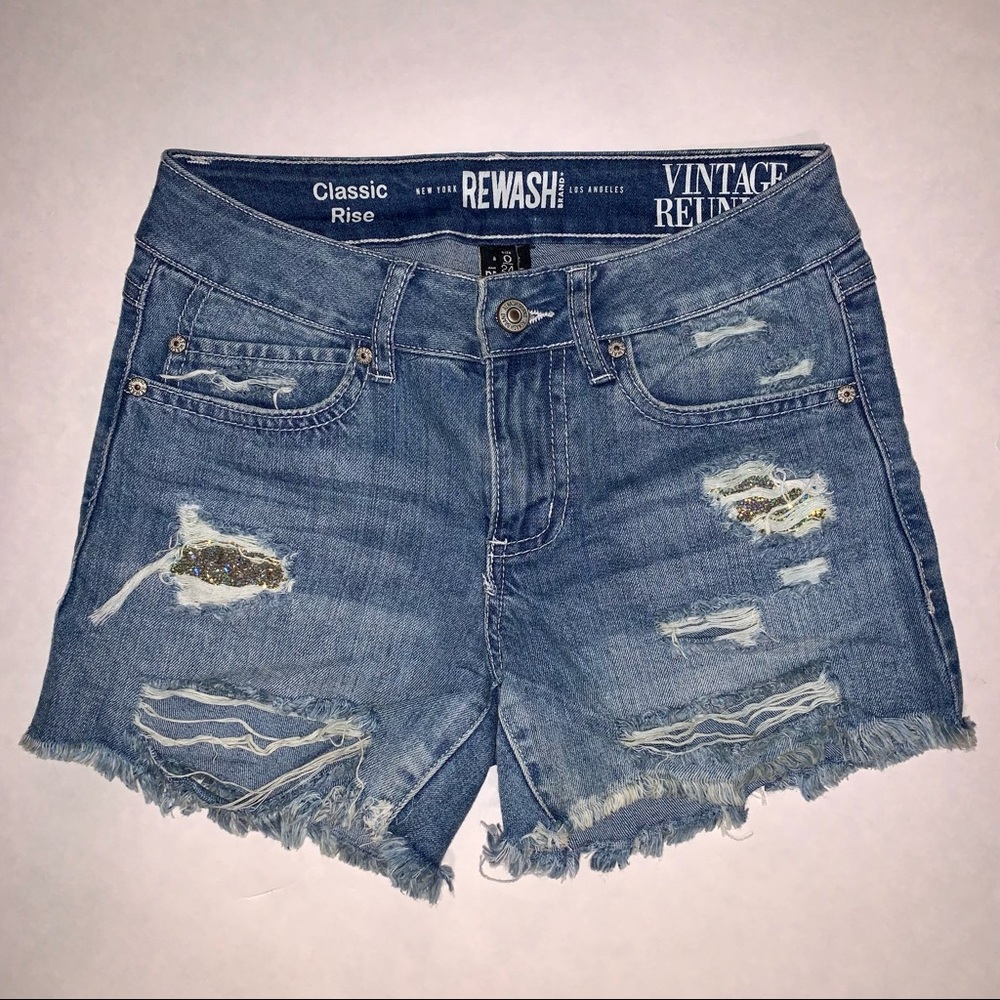 Rewash Classic Rise Distressed Denim Shorts, Size 0/24